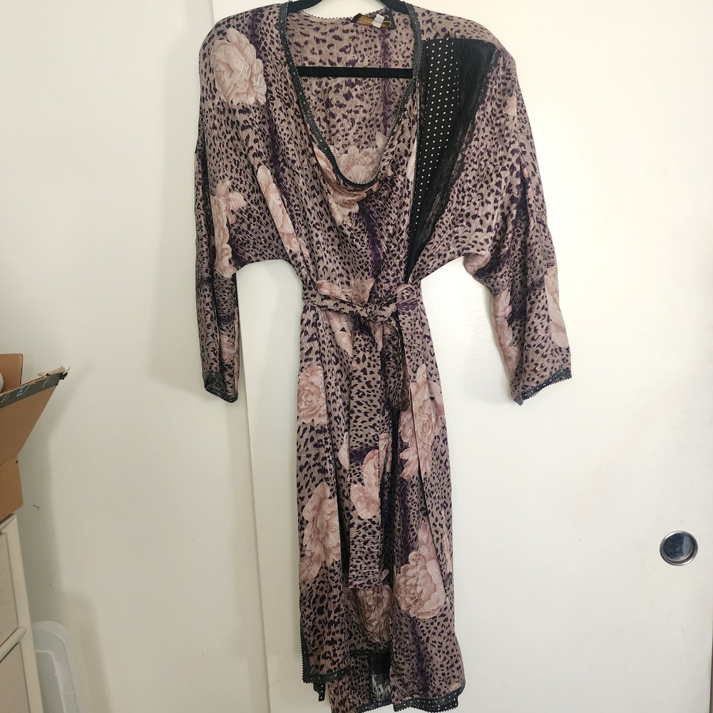KOOS Van Den Akker Wrap Dress Womens 6 Purple Floral Leopard Lace Excellent Art